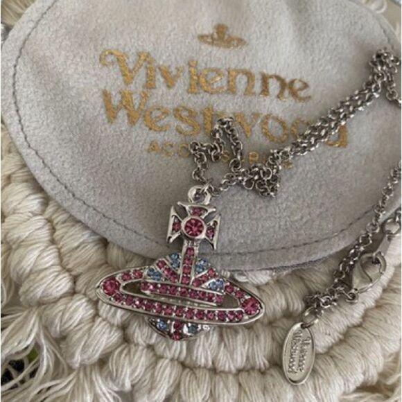 Vivienne Westwood Pink & Blue Mini Bas Relief Orb Necklace (item #193) - Picture 3 of 8